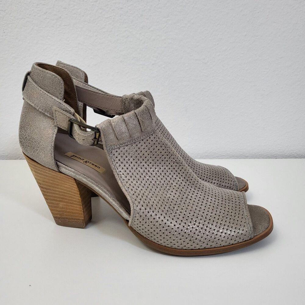 PAUL GREEN Colleen Sandals Womens 9 Metallic Taupe Gray Leather Booties Heels